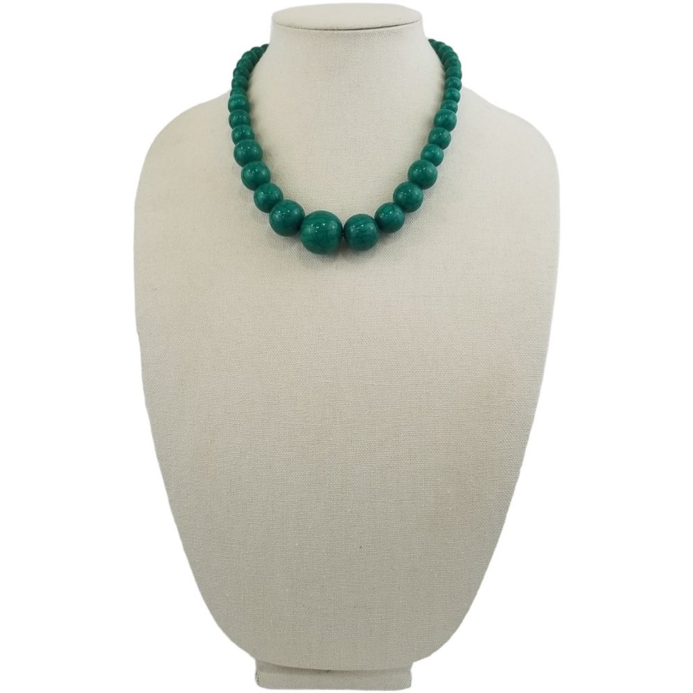 1980s Vintage Hunter Green Beaded Necklace Graduated Chunky Statement Retro V1